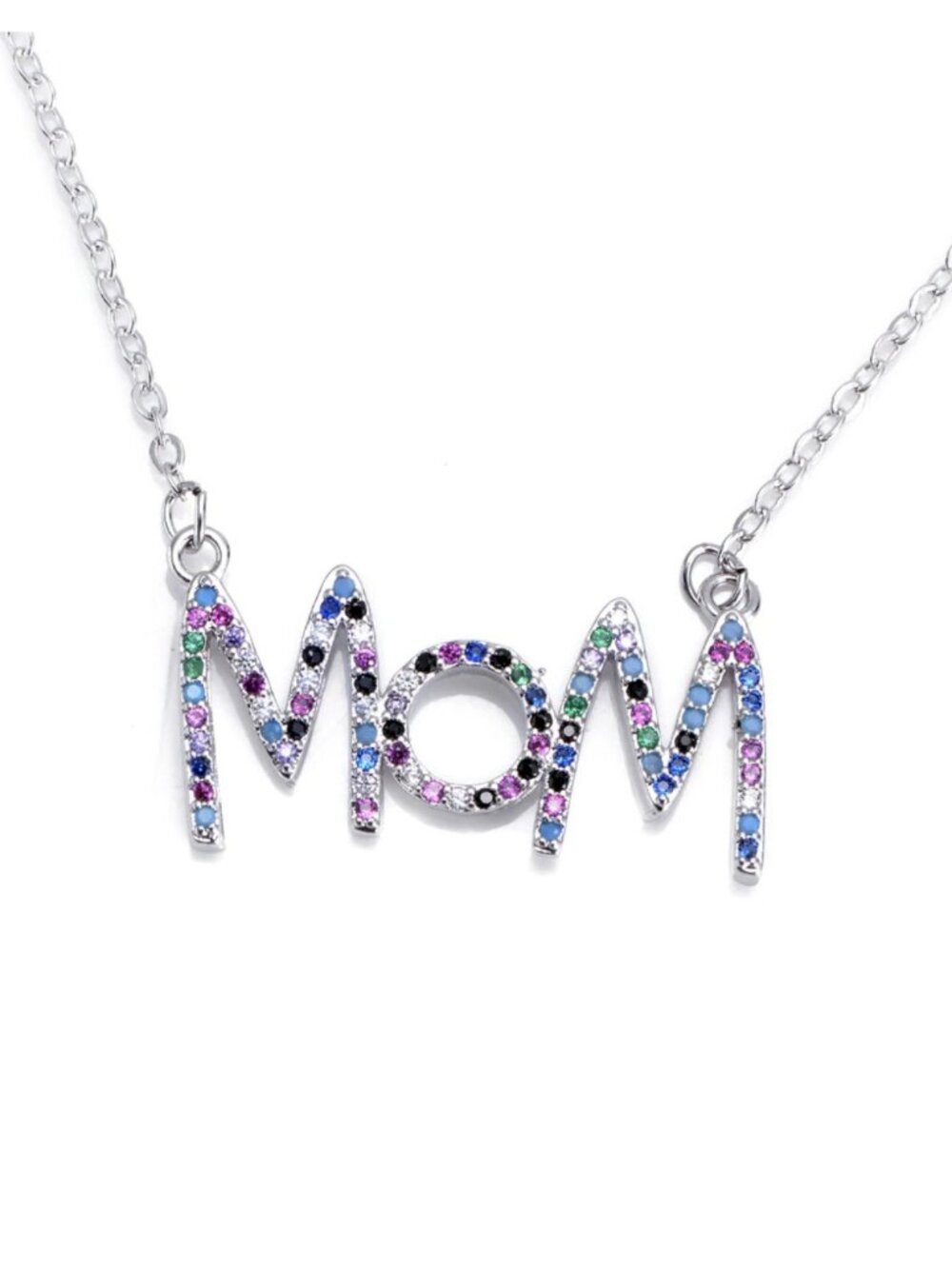 Mom Mama Letters Mother's Day Rainbow Rhinestone Silver Necklace